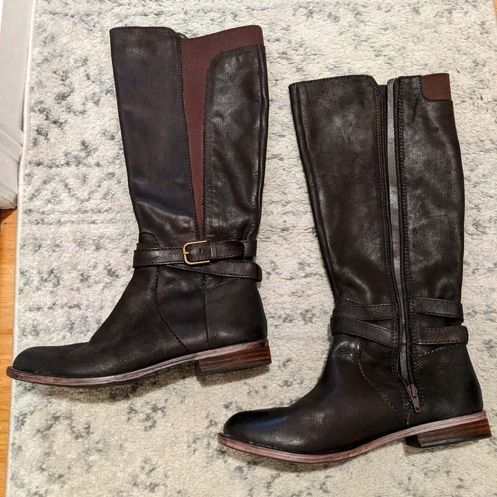 Lucky brand women's dark brown equestrian knee high leather boots- size 8.5